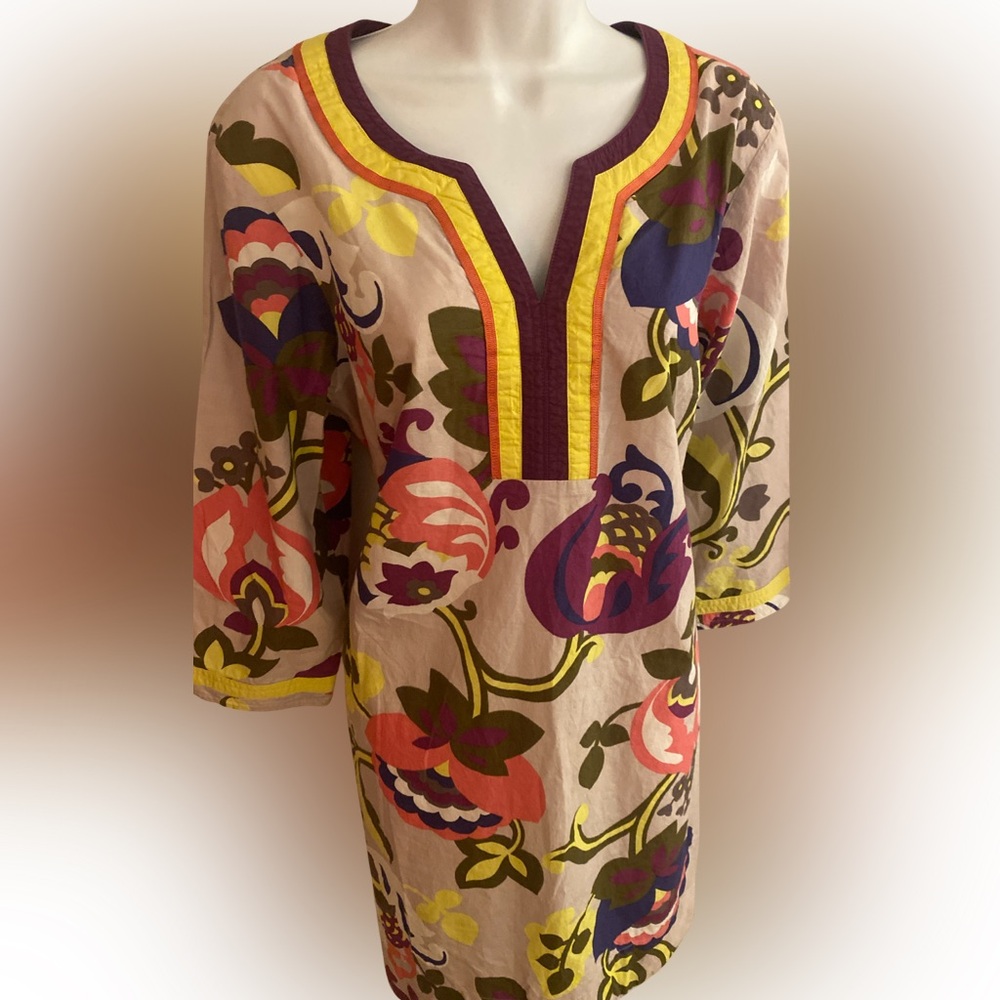 Boden Floral Multicolor Tunic Dress-L marron yellow pink , cotton - Picture 2 of 5